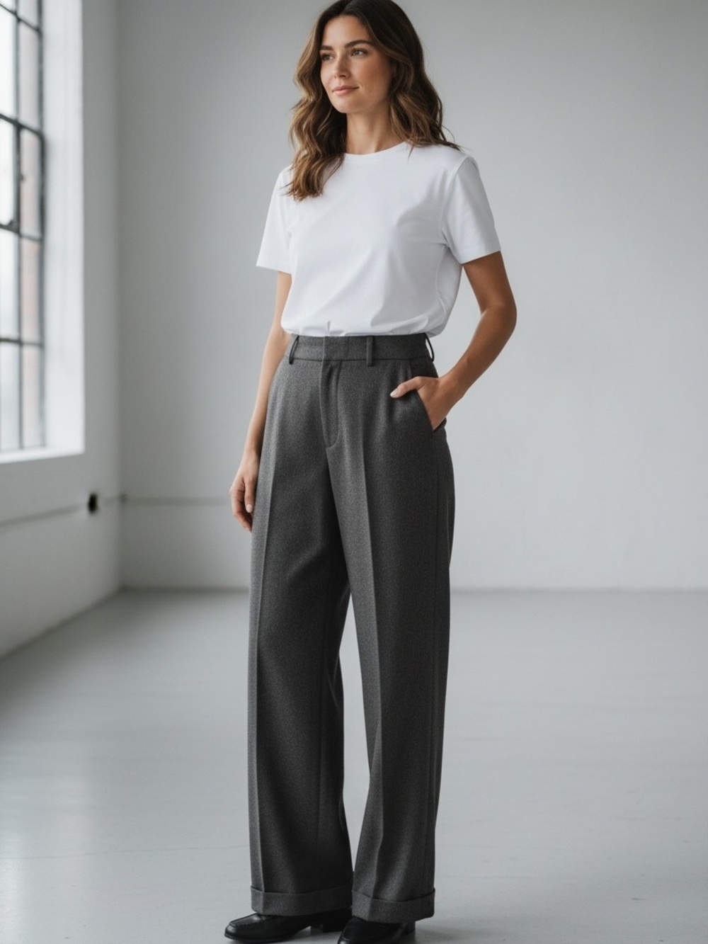 Ralph Lauren Man Tailored Gray Wide-Leg Pleated Trousers